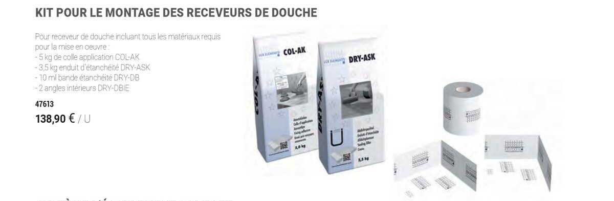 kit pour le montage des receveurs de douche