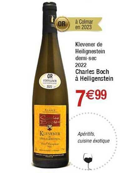 klevener de heilignestein demi-sec 2022 charles boch à heiligenstein