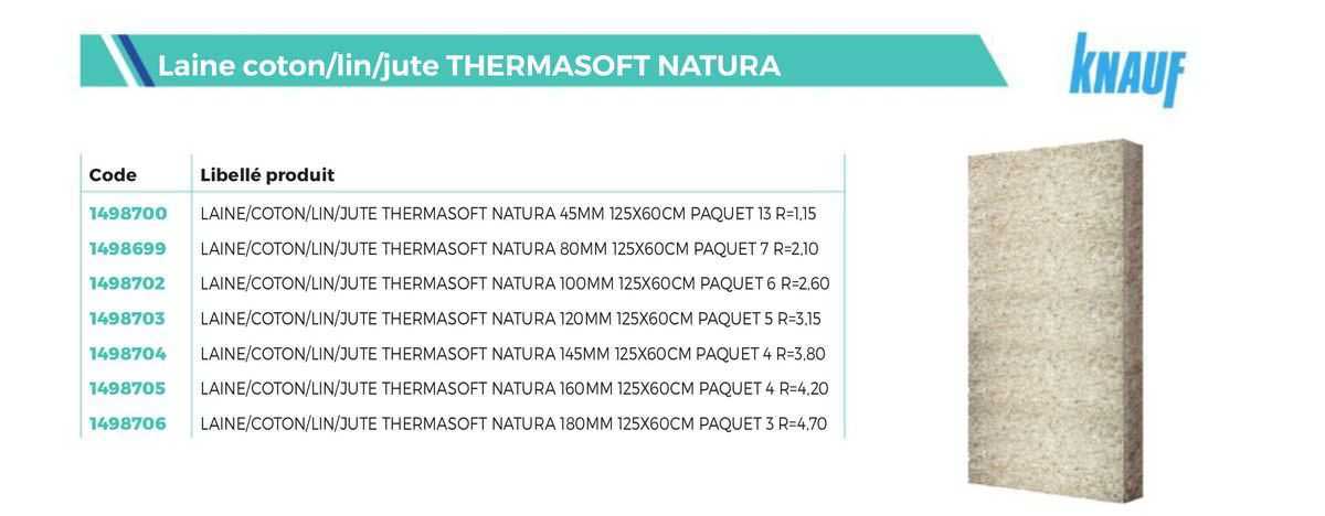 knauf laine coton lin jute thermosoft natura