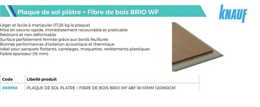knauf plaque de sol plâtre + fibre de bois brio wf
