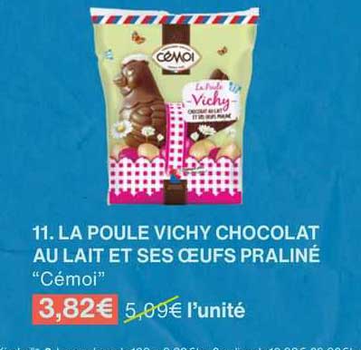 la poule vichy chocolat au lait et ses œufs praliné "cémoi"