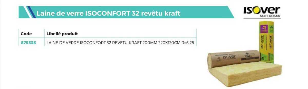 Laine De Verre Isoconfort 32 Revêtu Kraft Isover