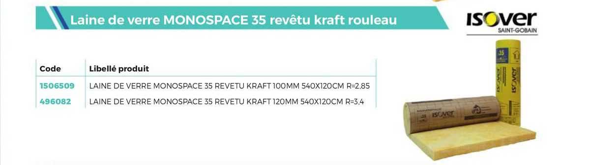 laine de verre monospace 35 revêtu kraft rouleau isover