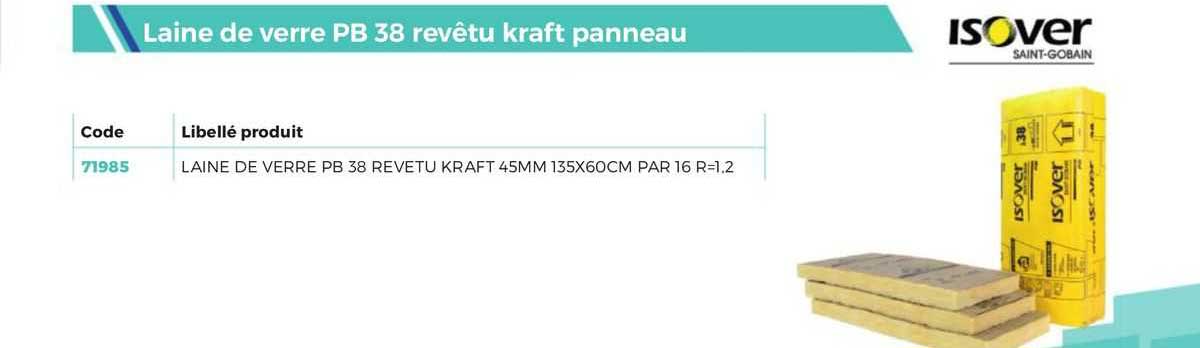 Laine De Verre Pb 38 Revêtu Kraft Panneau Isover