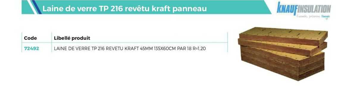laine de verre tp 216 revêtu kraft panneau knauf insulation