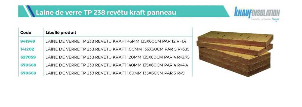 laine de verre tp 238 revêtu kraft panneau knaufinsulation