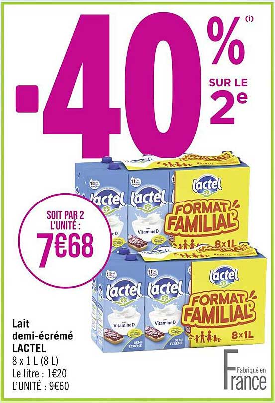 Lait Demi-écrémé Lactel