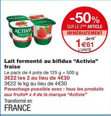 Lait Fermenté Au Bifidus "activia" Fraise