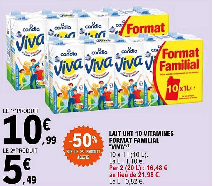 Lait Uht 10 Vitamines Format Familial "viva"