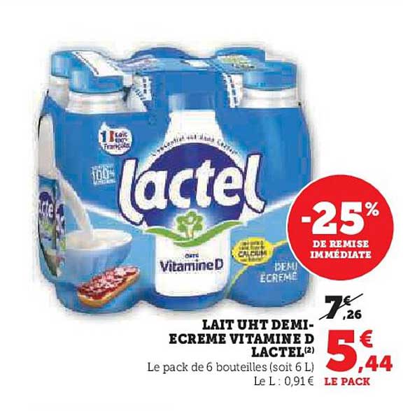 lait uht demi-écrémé vitamine d lactel