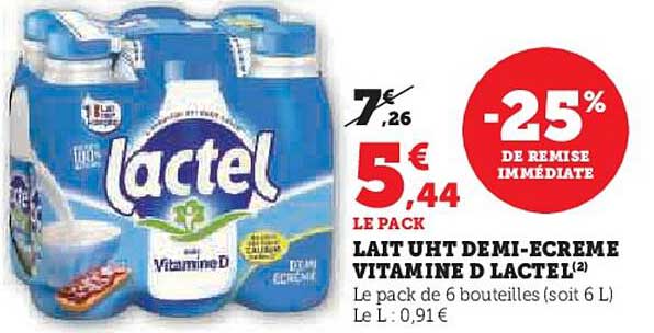 lait uht demi-écrémé vitamine d lactel