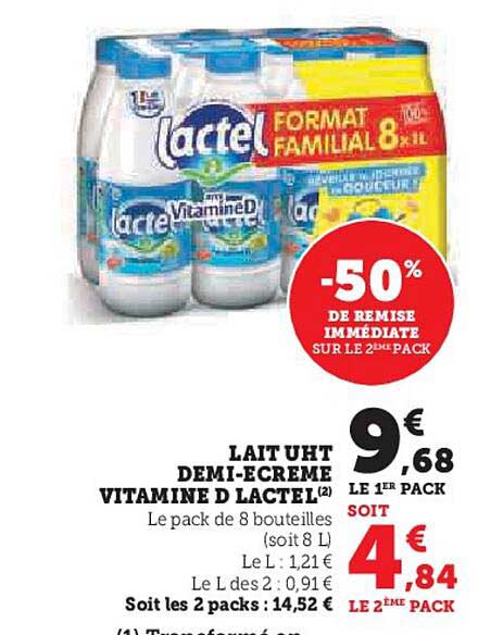 lait uht demi-ecreme vitamine d lactel