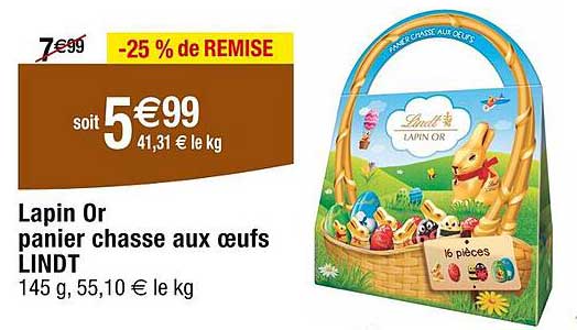 lapin or panier chasse aux œufs lindt