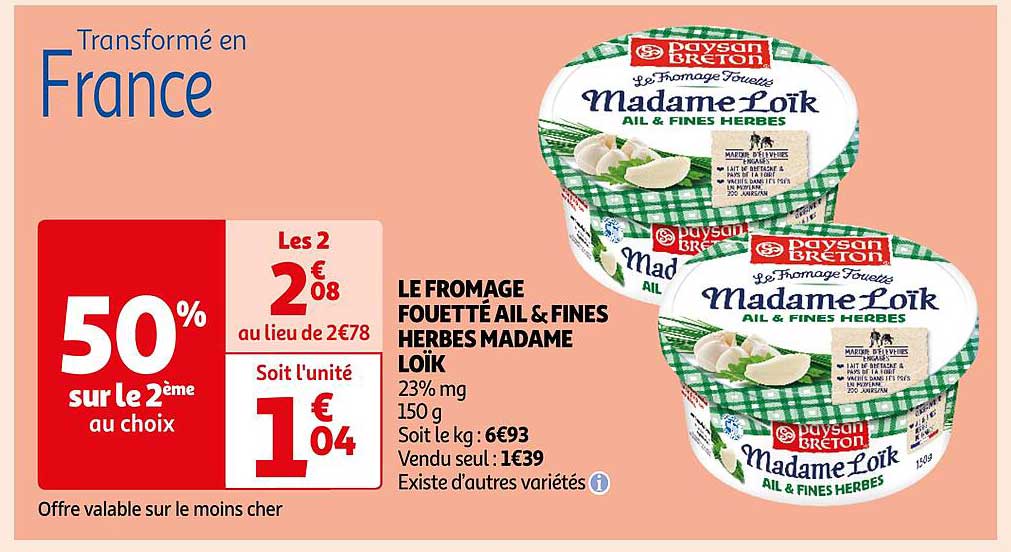 Le Fromage Fouetté Ail & Fines Herbes Madame Loïk