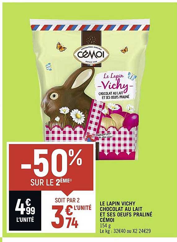 Le Lapin Vichy Chocolat Au Lait Et Ses œufs Praliné Cémoi