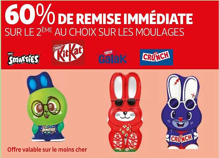 les moulages smarties, kitKat , galak, crunch