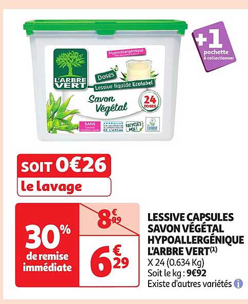 lessive capsules savon végétal hypoallergénique l'arbre vert