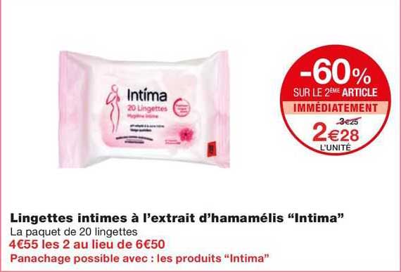 lingettes intimes à l'extrait d'hamamélis "intima"