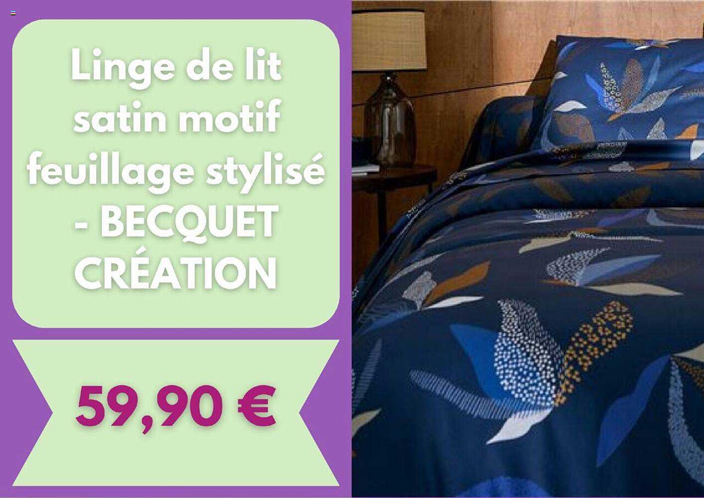 linge de lit satin motif feuillage stylisé - becquet création