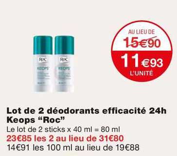 lot de 2 déodorants efficacité 24h keops "roc"