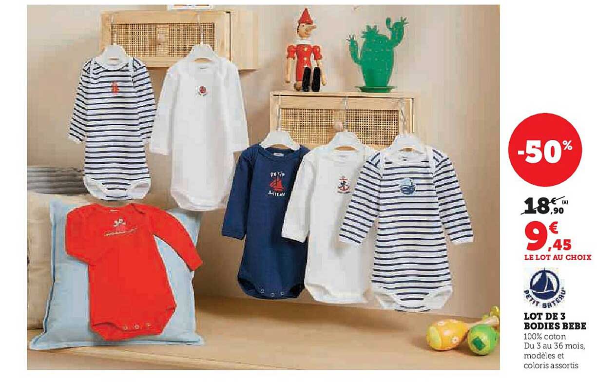 lot de 3 bodies bébé petit bateau
