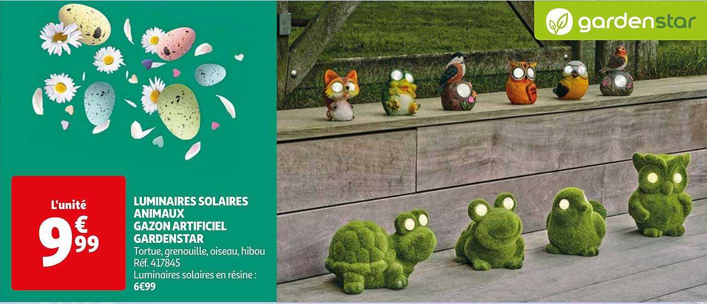 luminaires solaires animaux gazon artificiel gardenstar