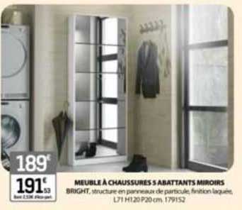 meuble à chaussures 5 abattants miroirs