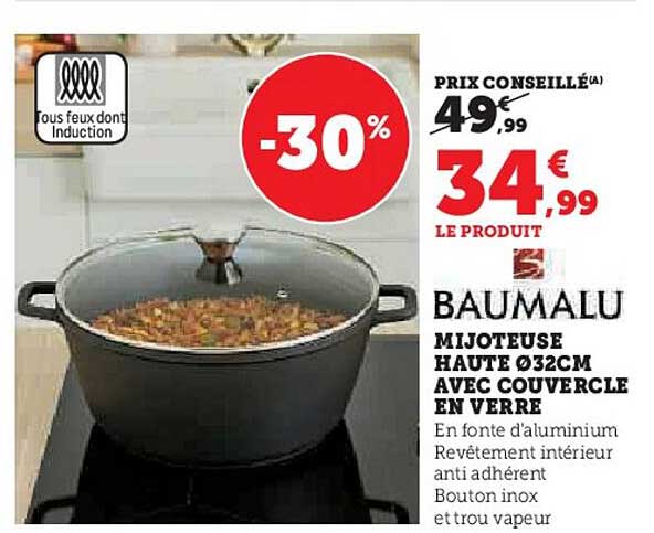 mijoteuse haute ø32cm avec couvercle en verre