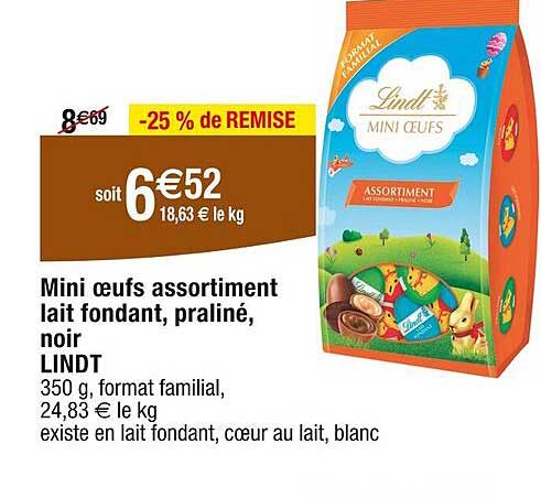 Mini œufs Assortiment Lait Fondant Praliné Noir Lindt