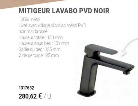 mitigeur lavabo pvd noir