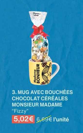 Mug Avec Bouchées Chocolat Céréales Monsieur Madame "fizzy"