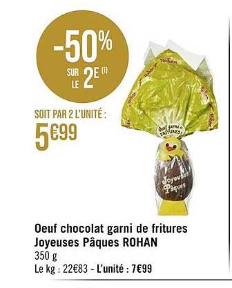œuf chocolat garni de fritures joyeuses pâques rohan