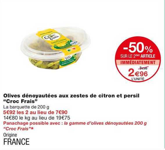 olives dénoyautées aux zestes de citron et persil "croc frais"