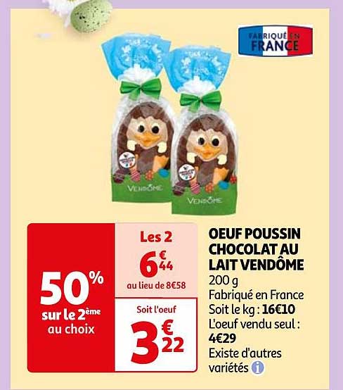 œuf poussin chocolat au lait vendôme