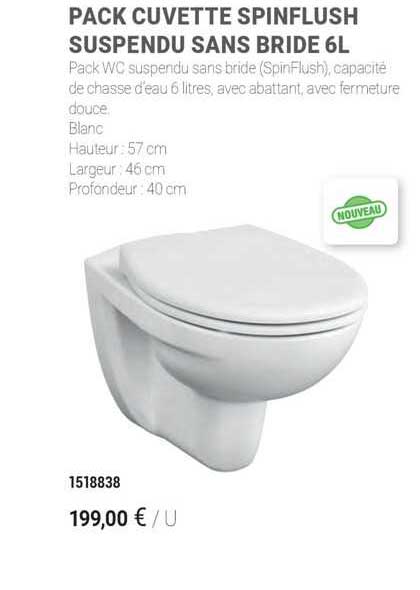 pack cuvette spinflush suspendu sans bride 6 l