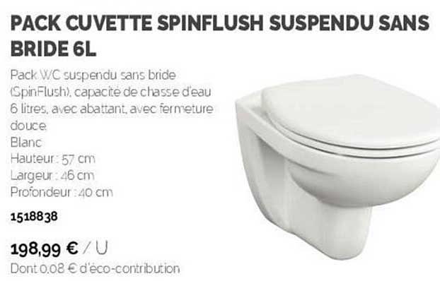 pack cuvette spinflush suspendu sans bride 6 l