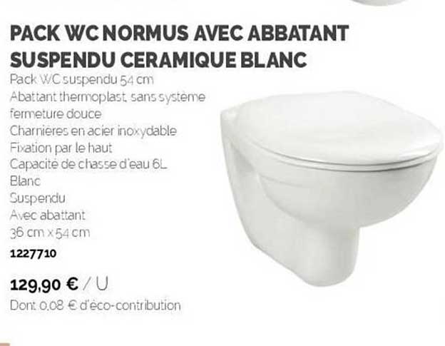 pack wc normus avec abbatant suspendu ceramique blanc