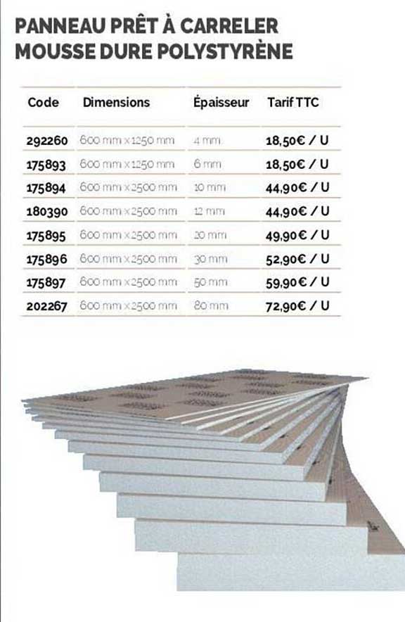 panneau prêt à carreler mousse dure polystyrène