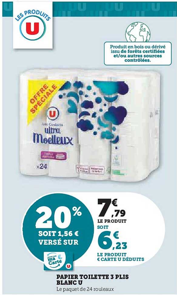 papier toilette 3 plis blanc u