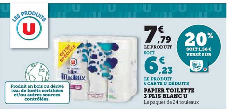 papier toilette 3 plis blanc U