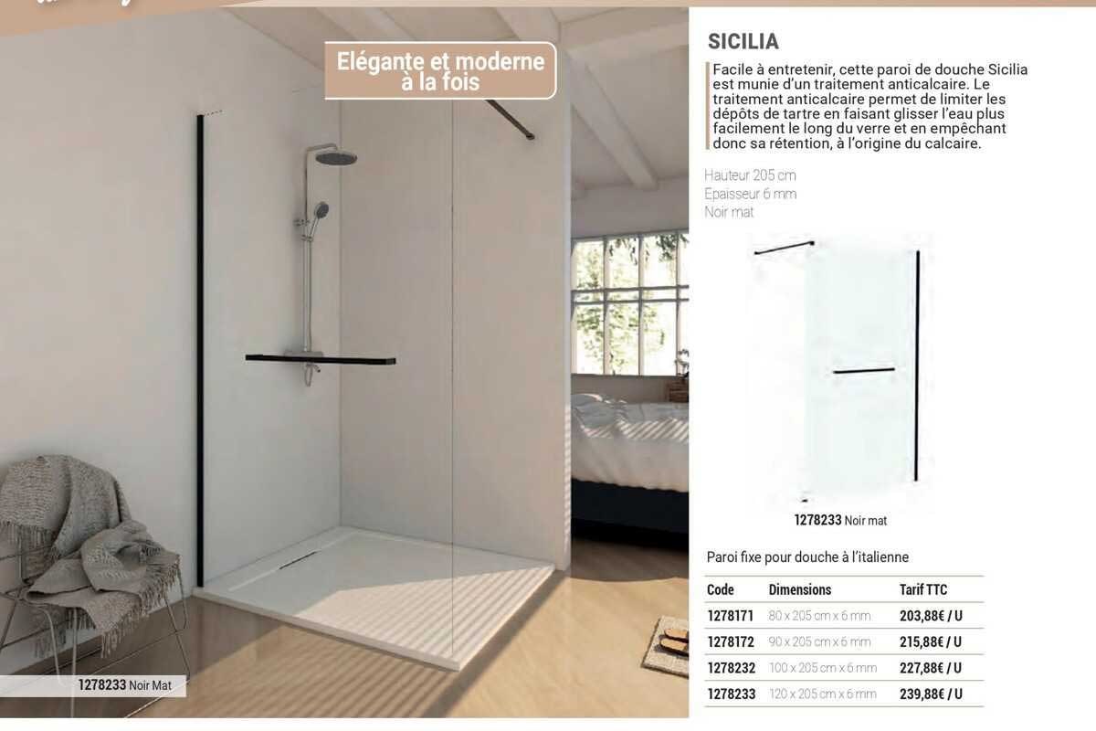 paroi fixe pour douche à l'italienne sicilia