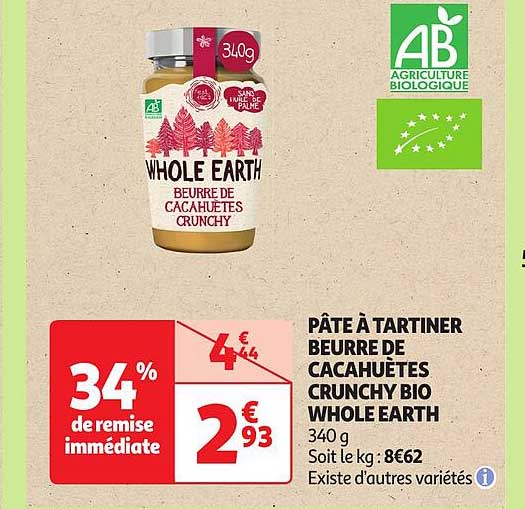 pâte à tartiner beurre de cacahuètes crunchy bio whole earth