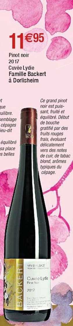 pinot noir 2017 cuvée lydie famille backert à dorlisheim