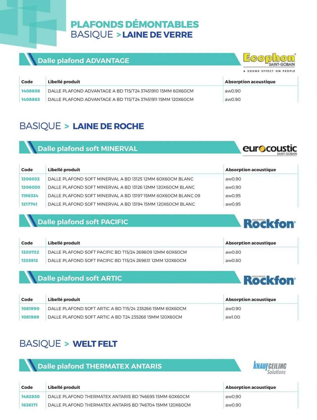 plafonds démontables basique >laien de verre