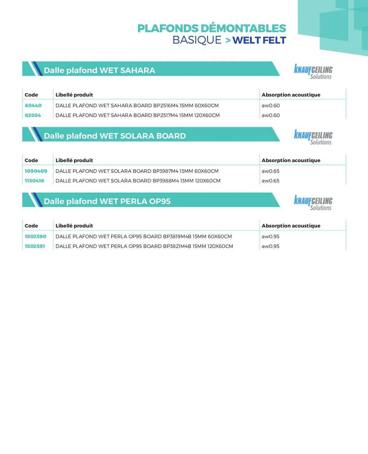 plafonds démontables basique >weltfelt
