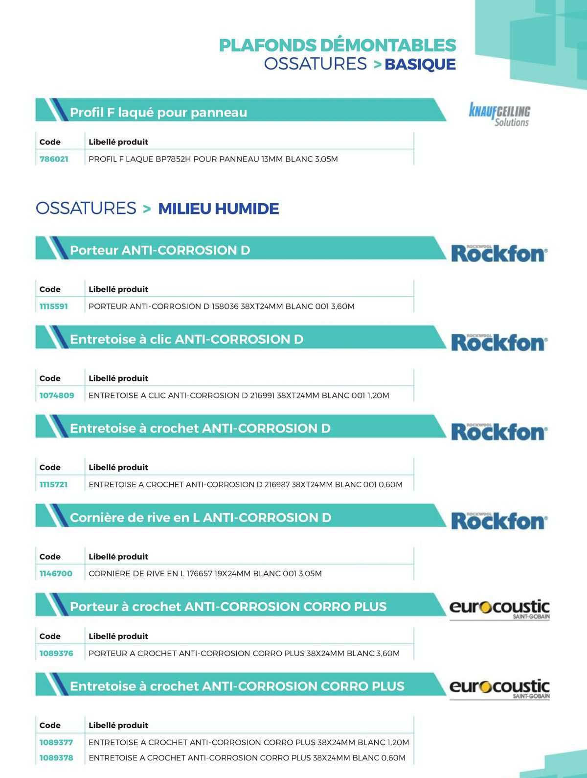 plafonds démontables ossatures >basique