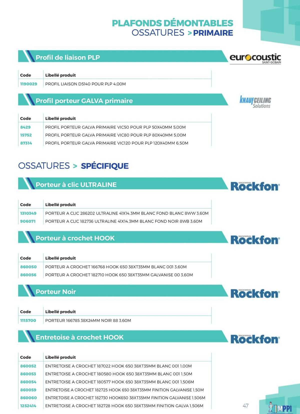 plafonds démontables ossatures >primaire