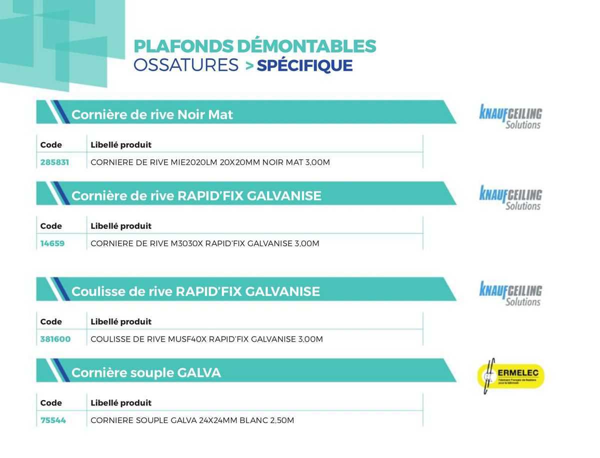 plafonds démontables ossatures >spécifique
