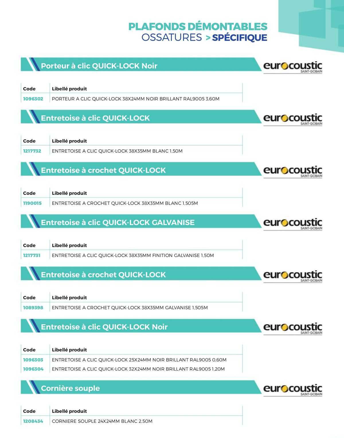 plafonds démontables ossatures >spécifique