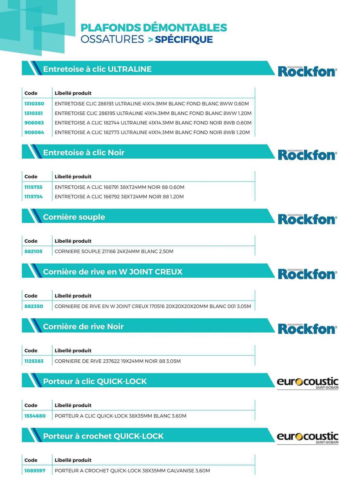plafonds démontables ossatures >spécifique